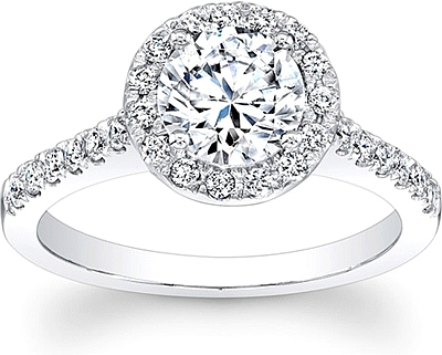 Round Pave Halo Diamond Engagement Ring
