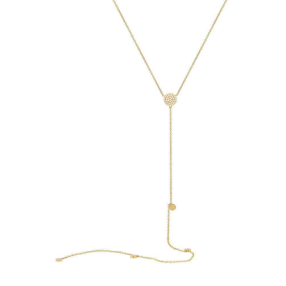 This diamond lariat features .12cts of round brilliant cut diamonds.