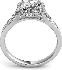 A stylish split shank diamond engagement ring setting with a cushio...