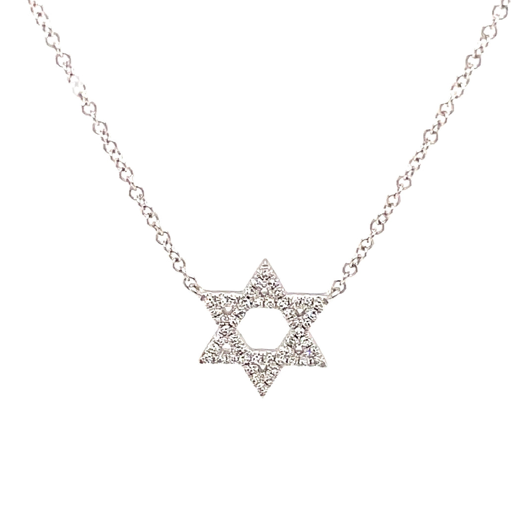 This Star of David pendant features pave set diamonds totaling .11c...