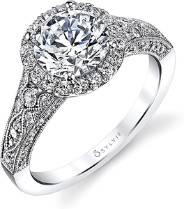 Sylvie Antique Style Halo Diamond Engagement Ring