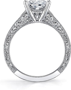 Sylvie Engraved Pave Diamond Engagement Ring