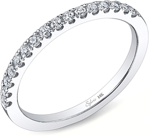 This diamond wedding band by Sylvie features round brilliant cut di...