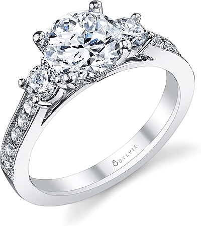 Sylvie Three Stone Diamond Engagement Ring