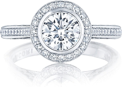 306 25RD65 Tacori Bezel Set Pave Halo Diamond Engagement Ring n