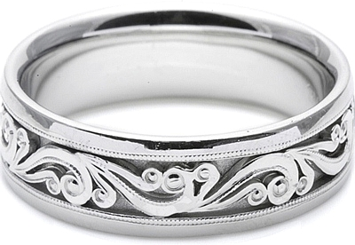 HT2392 Tacori Mens Wedding Band With Hand Engraved Scroll Work