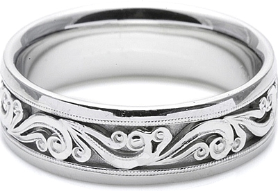 Tacori Mens Wedding Band With Hand Engraved Scroll Work -7.5mm