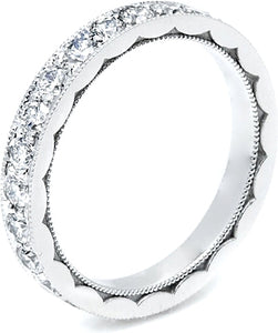 Platinum and pave diamond band featuring a hand-engraved, crescent ...