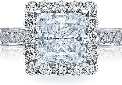 Tacori RoyalT Princess Pave Diamond Halo Engagement Ring-HT2605PR
