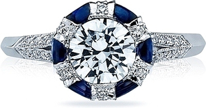 This Tacori engagement ring features half-moon sapphires and brilli...