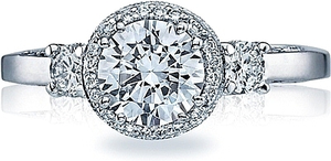 Tacori Three Stone Pave Diamond Halo Engagement Ring