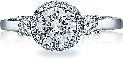 Tacori Three Stone Pave Diamond Halo Engagement Ring