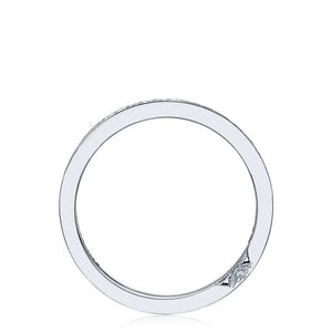 Straight pave-set diamond wedding band, pictured with round brillia...