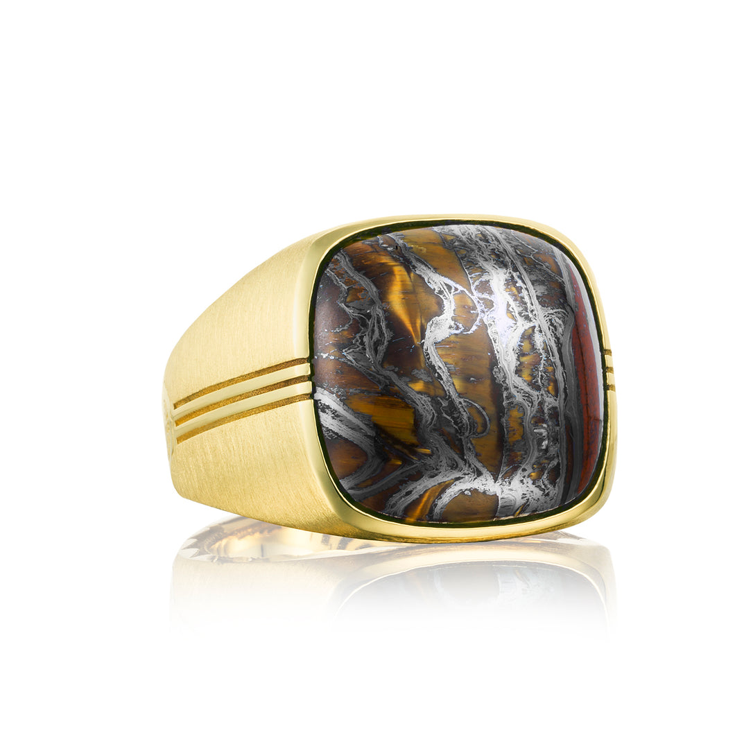 Leave a stylish impression with this Tiger Iron gemstone and brushe...