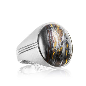 Look sharp in this silver Tiger Iron gemstone ring. Oval in shape a...