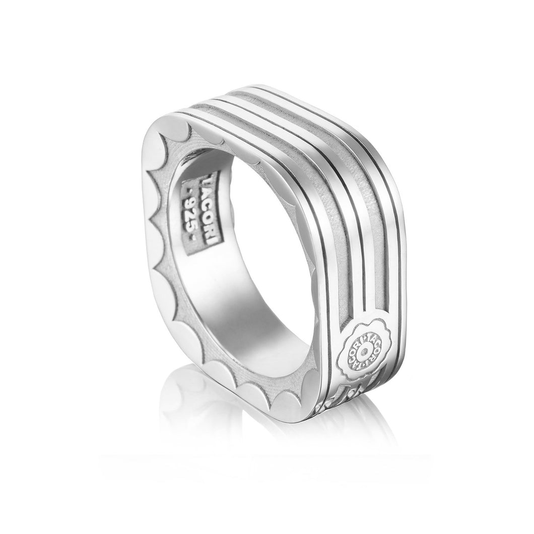 Sleek like the lines of a vintage roadster, this square silver ring...