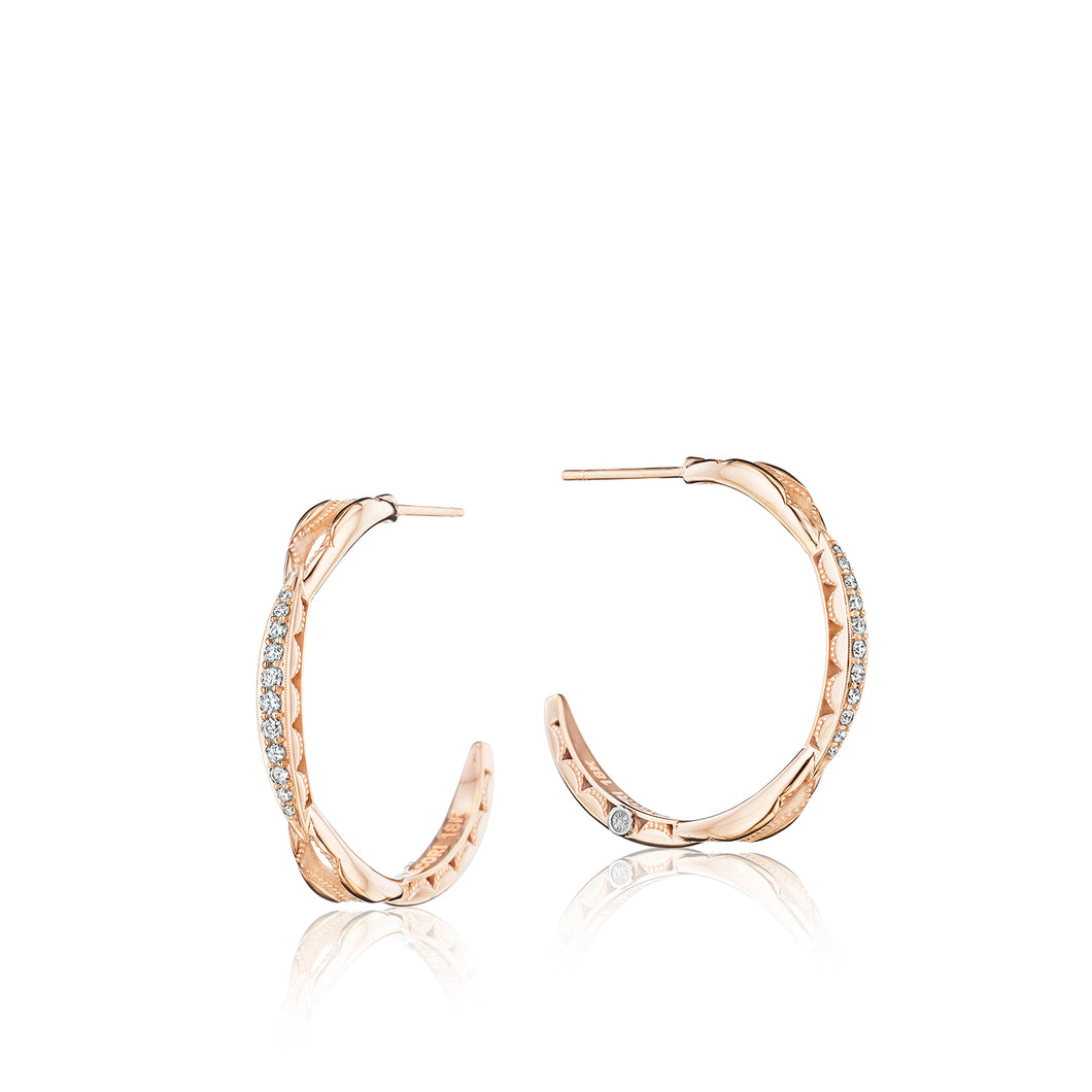 Classic diamond hoops with an unexpected twist Warm rose gold groov...