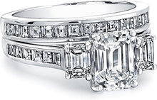 Three Stone Emerald Cut Engagement Ring w/ Square Emerald Channel-Set Side Stones
