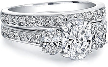 Three Stone Oval Diamond Engagement Ring w/ Pave Accents