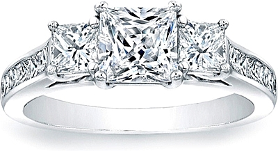 Three Stone Princess Cut Engagement Ring w/ Channel Set Princess Sidestones