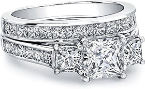 Three Stone Princess Cut Engagement Ring w/ Channel Set Princess Sidestones