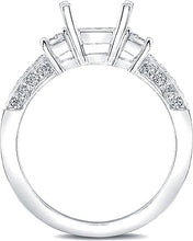 Three stone Princess Cut Engagement Ring w/ Pave Accents