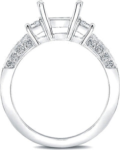Three stone Princess Cut Engagement Ring w/ Pave Accents