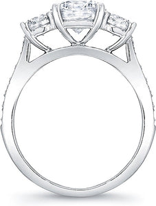 This stylish three stone engagement ring features two prong-set rou...