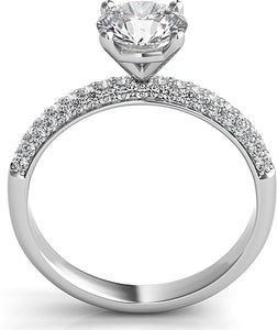 Triple Row Pave Diamond Engagement Ring