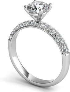 Triple Row Pave Diamond Engagement Ring