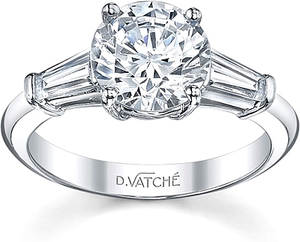 This beautiful engagement ring  setting by Vatche features two bagu...