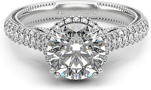 This diamond engagement ring features pave set round brilliant cut ...