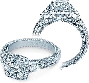 Verragio Three Stone Halo Pave Diamond Engagement Ring