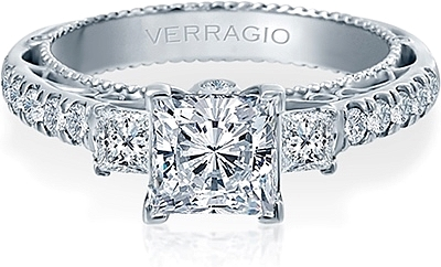 Verragio Three Stone Pave Diamond Engagement Ring