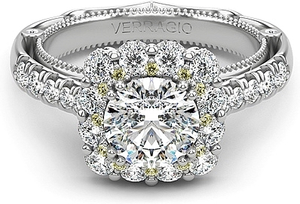 This diamond engagement ring setting features round brilliant diamo...