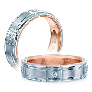 This men's wedding band by Verragio has a satin finish with round b...