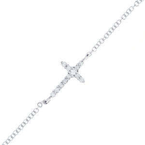 Mini cross featuring .08ct either white gold or yellow gold bracelet.