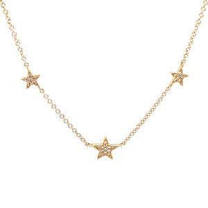 This modern necklace features three stars with diamonds totaling .06ct
