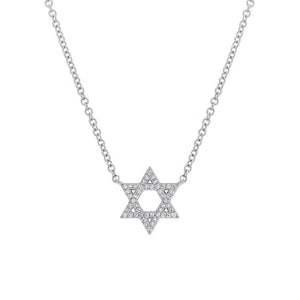 This star of David necklace features round brilliant cut diamonds t...