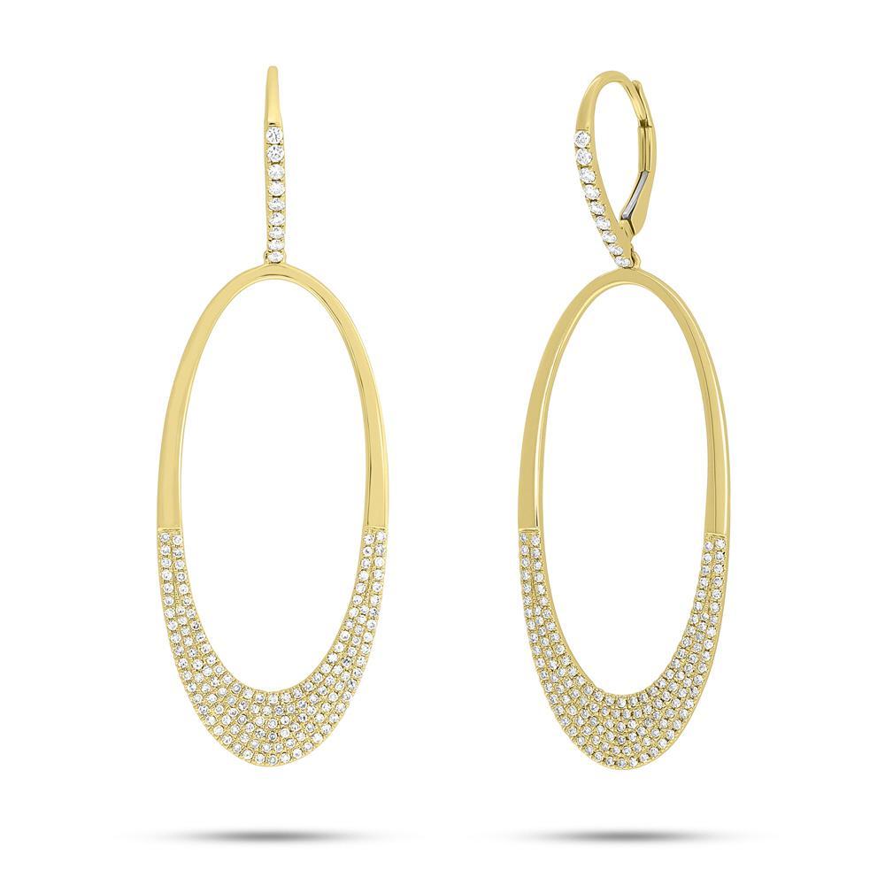 These drop earrings feature pave set round brilliant cut diamonds t...